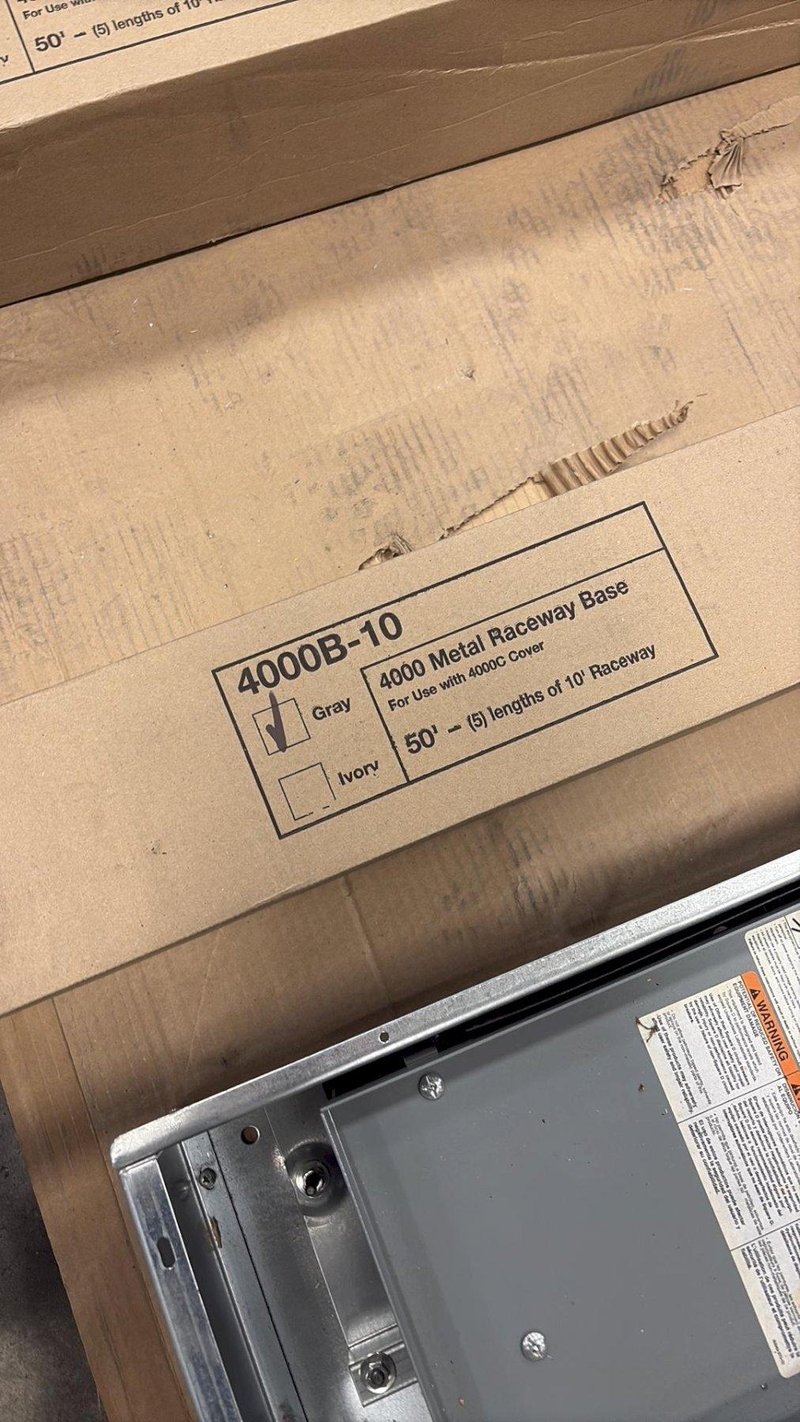 Legrand-Wiremold #G4000B-10, 50' Raceway Base, Gray, 4000 Series, set of 5 lengths of 10' (2 available)