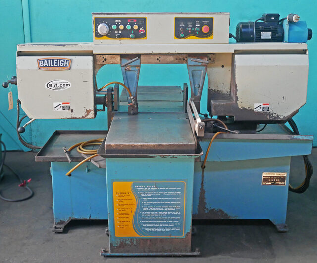 13" x 18.1" Baileigh #BS-20SA, Dual Miter Semi-Auto Horiz Band Saw, 1.33" X 0.43" X 162.6" blade, 82-285 FPM