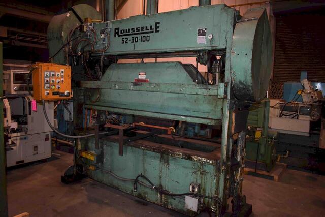 80 Ton, Rousselle #8SS100, straight side double crank, 6" stroke, 17.2" Shut Height, 4" adj., 50 SPM, 30"