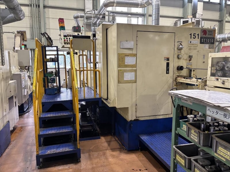 .472" x 5.23" Asahi Sunac #ST-1010, 2 die 2 blow header, 230 PPM, turntable, 2 plane straightener, 2008