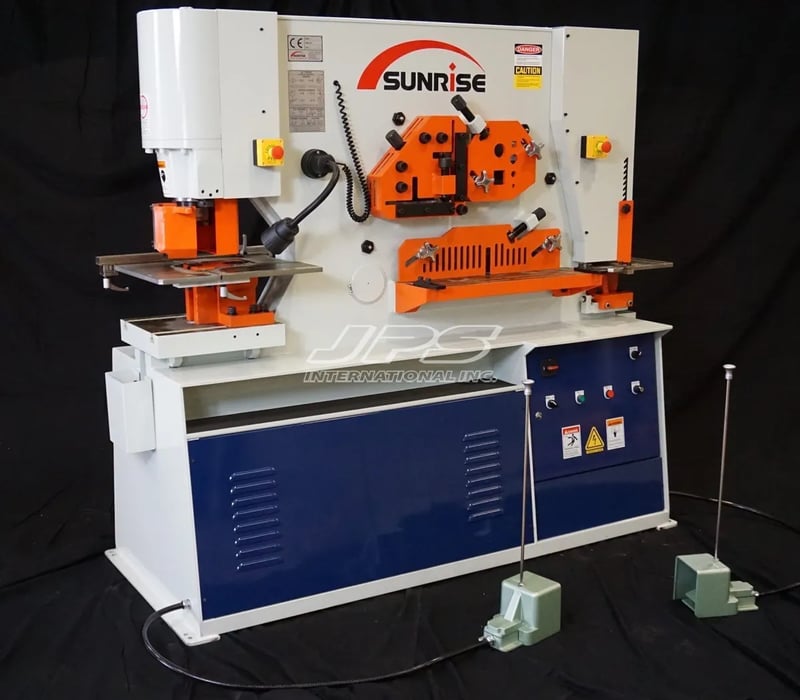 6" x 6" x .5" Sunrise #IW-110S, hydraulic ironworker, 110 ton, 10 HP, 12" throat, 4" stroke, new