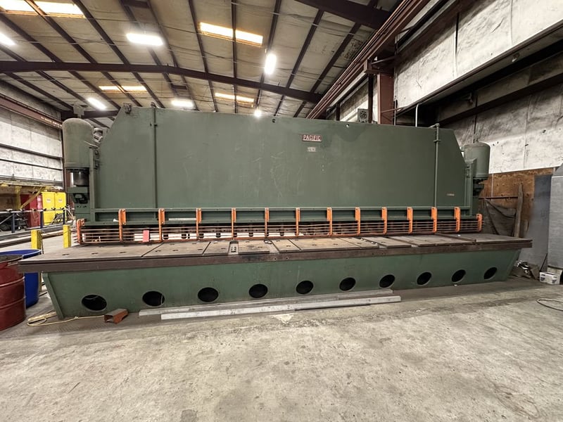 3/8" x 26' Pacific #375R26, hydraulic shear, adjustable rake angle, hydraulic sheet hold downs, foot pedal