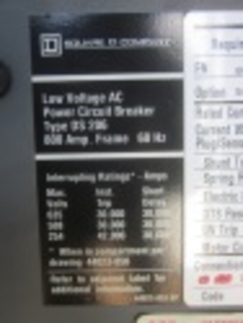 800 Amps, Square D, DS-206, manually operated, drawout, #AB0843
