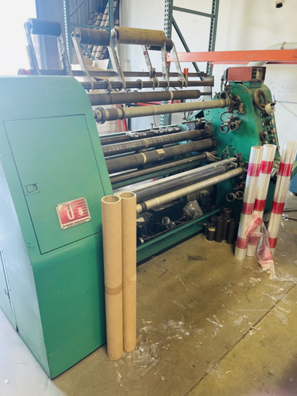 Dusenbery #635BL, duplex slitter, 18" rewind diameter, 54" web width, 34" unwind outside dimension, air brakes