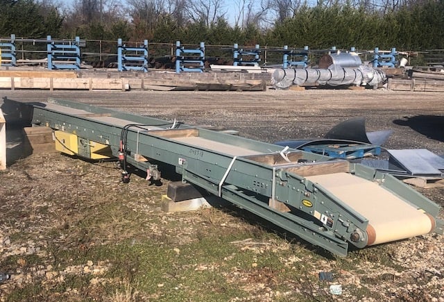 24" wide x 15' long, Hytrol, Flat Belt Conveyor, 30" width trough, 73" H discharge, 2 HP, 230/460 V