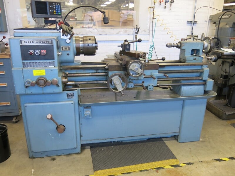 15" x 40" Sheldon #R-15, lathe, 2-1/4" bore, 1250 RPM, AcuRite digital read out, tailstock, Buck Adjust-Tru