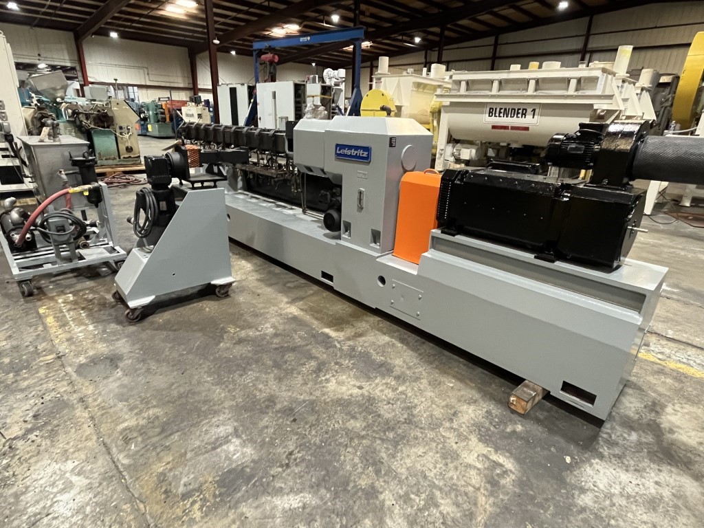 2.36" Leistritz #ZSE-60-GL-36D, twin screw extruder, 36:1 L/D, 121 KW Baumuller Shunt Wound DC motor, 10 zone