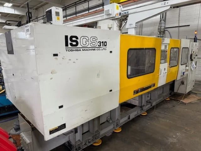 310 Ton, 41 oz., Toshiba #ISGS310W-V21-19, horizontal plastic injection molder, 25.2" x 24" tie bar spacing