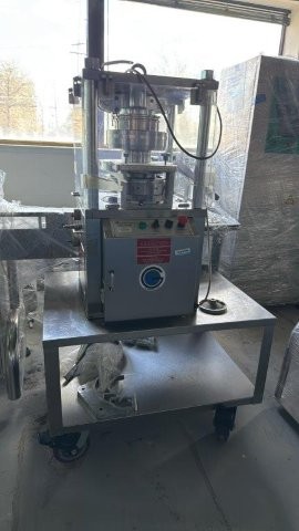 GlobePharma #MP-1, Tablet Press, w/Controls, 220 V, on Stainless Steel Table w/Wheels