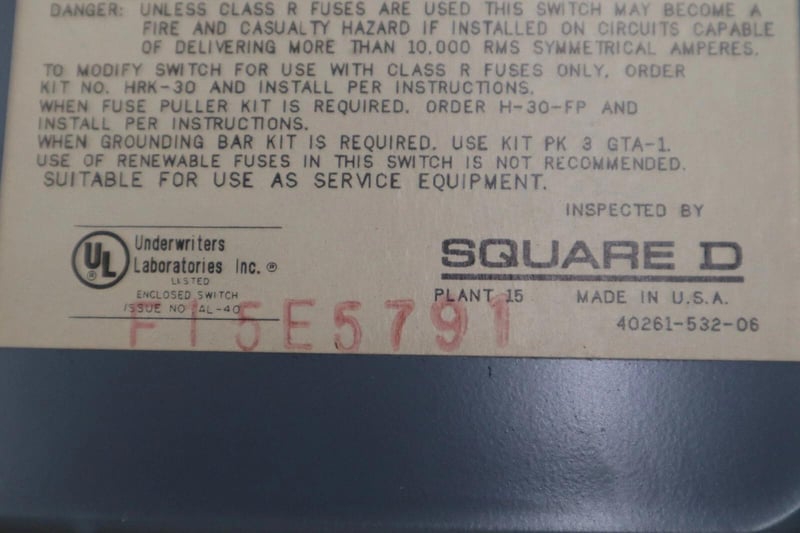 Square D Heavy Duty Safety Switch, Non-Fusible 60A 3-Pole, 600V HU362AWKVW