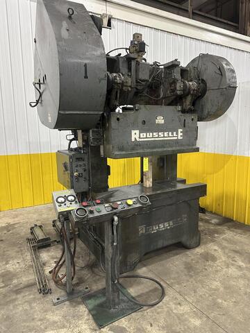 100 Ton, Rousselle #10K60, gap frame stamping press, 6" stroke, 19" Shut Height, 4" adj., 60 SPM, 23"