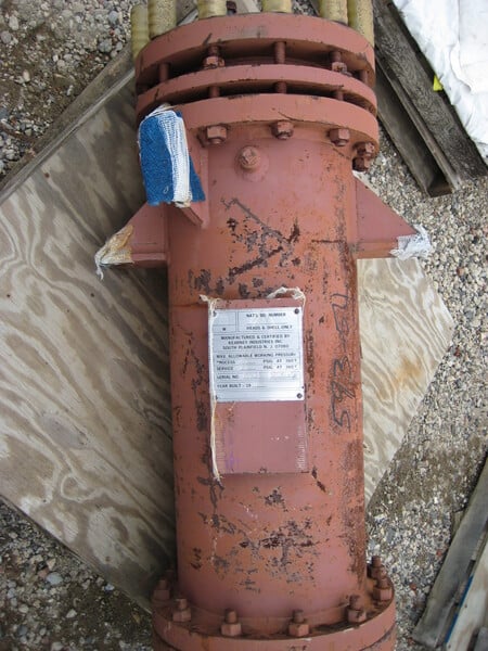 1220.5 sq.ft., 75 psi shell, 75 psi tube, Kearney Industries, Karbate Heat Exchanger, 14" diameter x 36" L