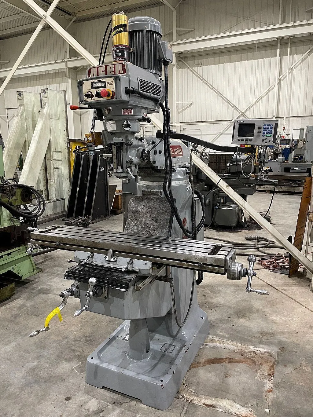 Acer #E-Mill-5VS-EVS-VSII, vertical mill, 9" x49" tbl., 3 HP, 60-4500 RPM, Acu-Rite 2-Axis digital read out