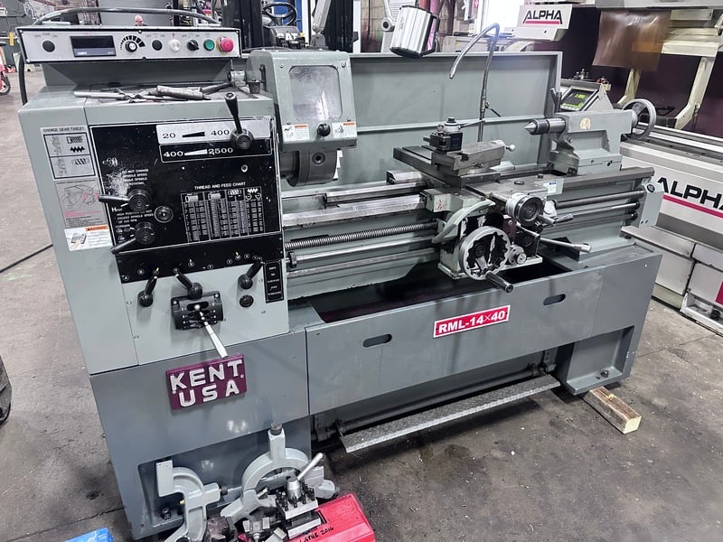 14" x 40" Kent #RML-1440, toolroom lathe, 8-3/8" swing over cross slide, 5 HP, 3-jaw chuck, inch/metric, 2015
