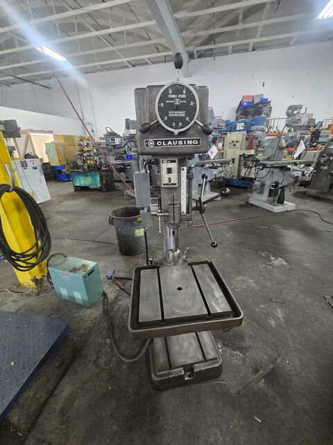 20" Clausing #2275, Single Spindle Drill Press, 4" column, 1.5 HP, 22" x 19.5" table, 6.5" spindle