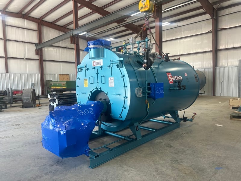 150 HP Superior Apache, 2-Pass, dry-back design steam boiler, new