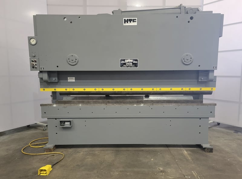 155 Ton, HTC #155-12, hydraulic press brake, 12' overall, 125" between housing, 8" throat, manual Back Gauge