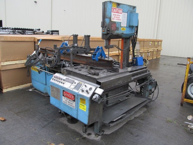 20" x 21" DoAll #TF-2021-NC, tilt frame vertical band saw, 50-300 FPM, 192" x 1-1/4" blade, 10 HP, hydraulic