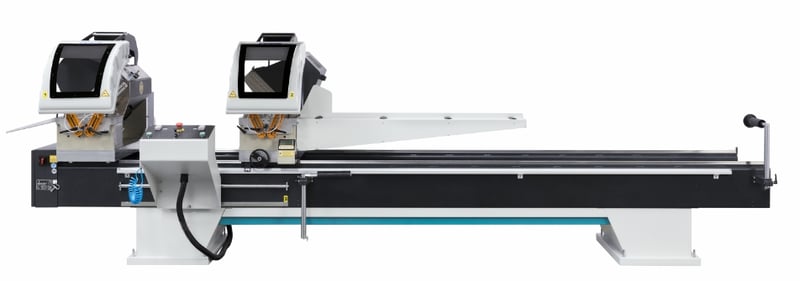 Atech #Zigma-02-SA, Semi-Automatic Double Head Miter Saw, 16-1/2" diameter blades, 3000 RPM, 2x 3HP, 460 V.