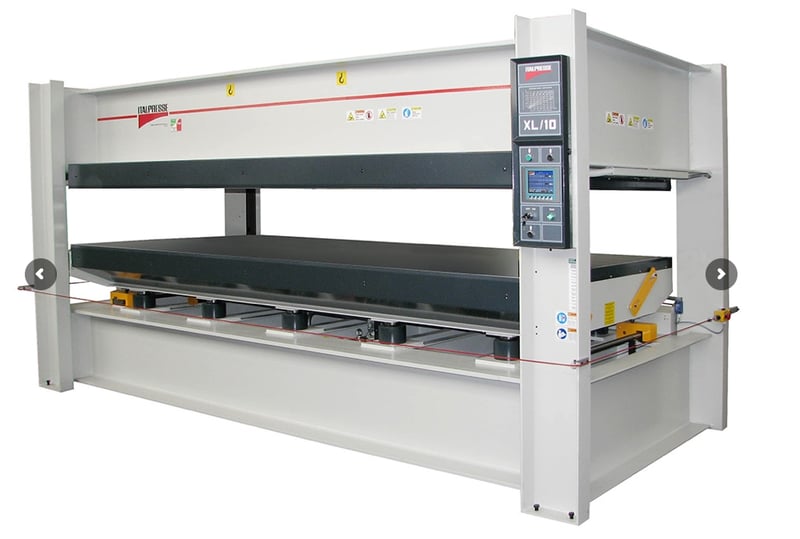 Italpresse #XL/10-38-16, PMBO Hydraulic Hot Press, 149" x 63" platens, 209 Ton, 15-3/4" stroke, 10 cyl, 4 HP