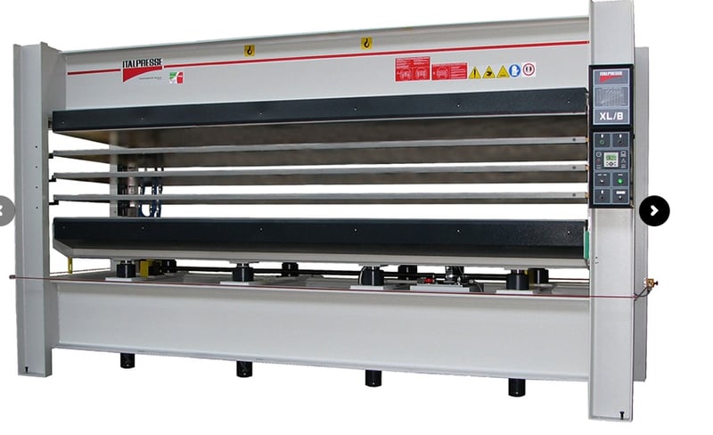 Italpresse #XL/8-33-13, PABO Hydraulic Hot Press, 126" x 63" platens, 176 Ton, 15-3/4" stroke, 8 cyl, 4 HP