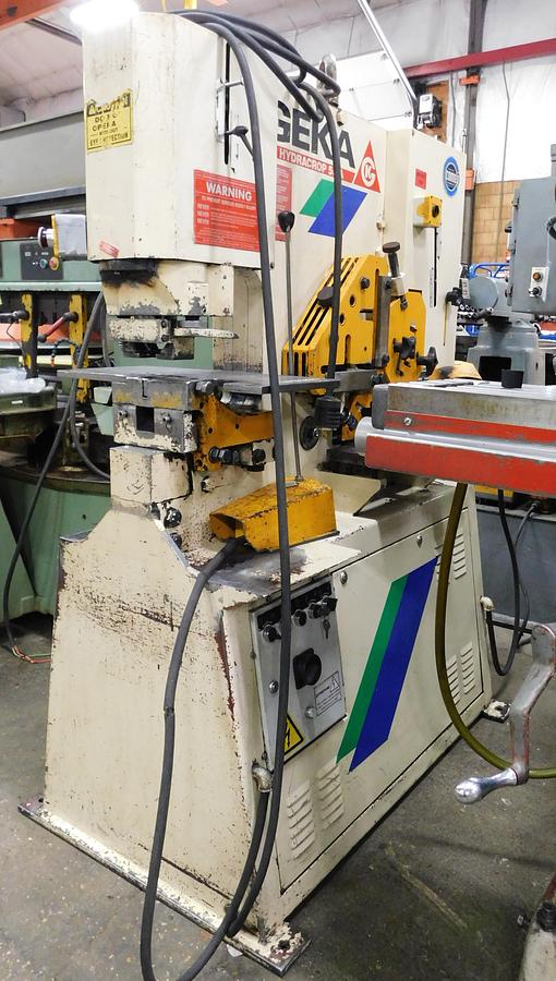 4-1/2" x 4-1/2" x 3/8" Geka #Hydrocrop-55A, hydraulic ironworker, 55 ton, 10" throat, (2) electric foot