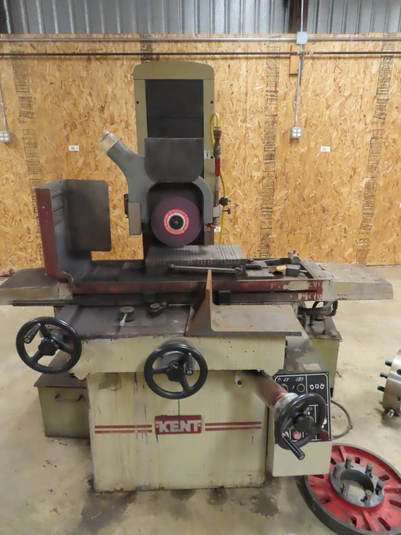 10.5" x 21.2" Kent #KGS-250AH, surface grinder, 8" x18" PMC, 8" x 3/4" x 1-1/4" wheel, coolant, 1989
