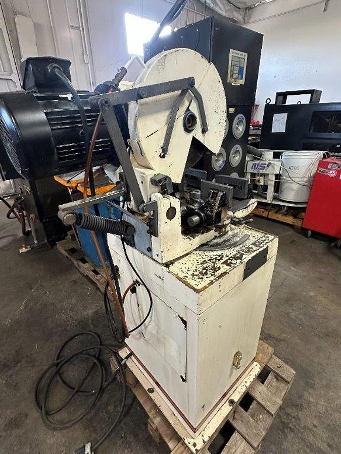 14" Jet #FK-350-4, cold saw, mitre/swivel head, manual dual vise, plumbed for coolant, 2.2 HP