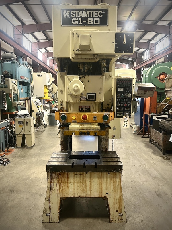 88 Ton, Stamtec #G1-80, Back Geared OBI Press, 2.8" stroke, 14.6" daylight, 80-120 SPM, 3.2" adj, 39.4" x