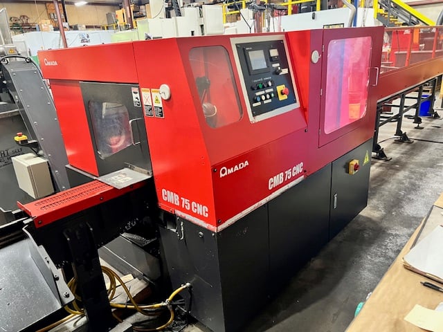Amada #CMB-75, CNC cold saw, 28.1" stroke, 11.22" x 1.57" x .079" blade, 56-225 RPM, 10 HP, 2016