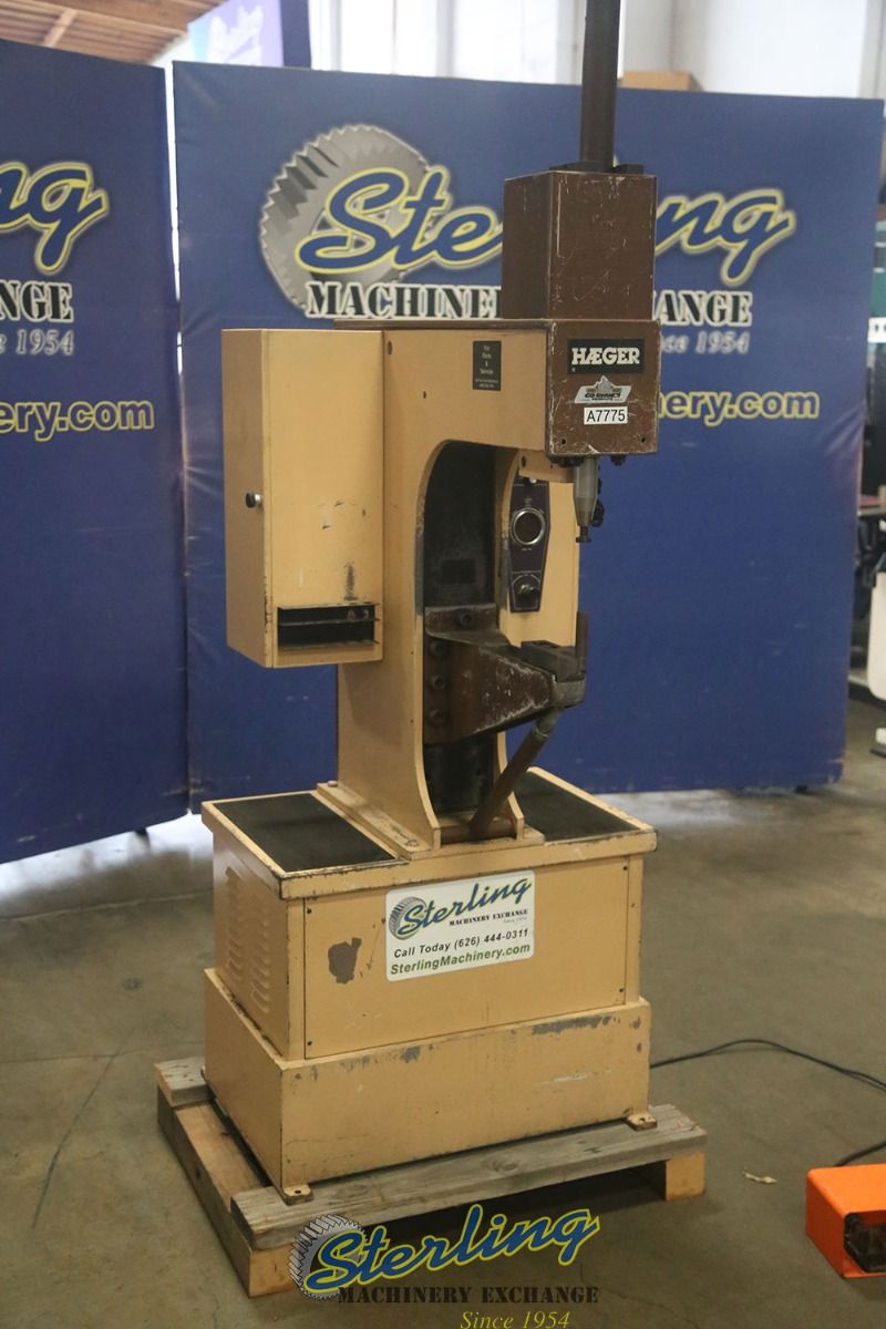 6 Ton, Haeger #HP6-B, hardware insertion press, 18" throat, 8.5" stroke, 3/8"-8.5" vertical upstroke