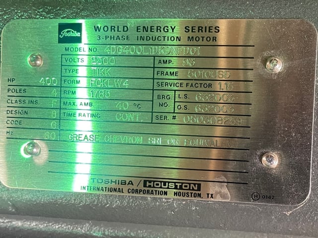 400 HP 1800 RPM Toshiba, Frame 5010USD, TEFC BB, 2300 Volts, New Surplus