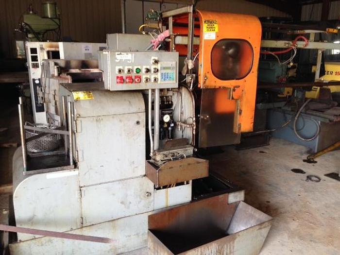 2-1/8" Modern #2LD, cut-off machine, AB PLC, 27' barfeed, 196-3027 RPM, coolant, 1987, #9400