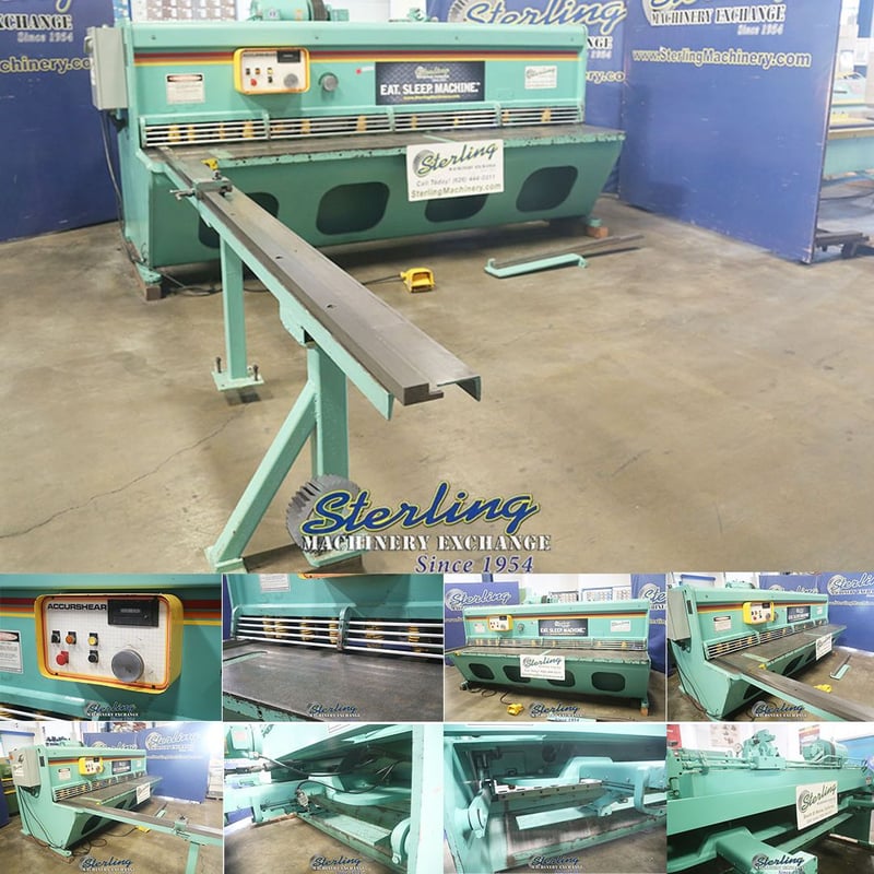 1/4" x 10' Accurshear #825010, heavy duty hydraulic shear, 12" throat, 11 holddowns, front operated power