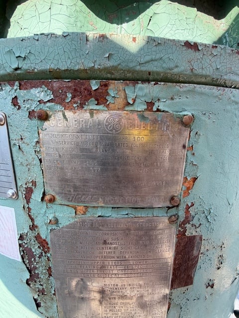 100 HP 1185 RPM General Electric, Frame 505P, ODP, Ball, 440 Volts