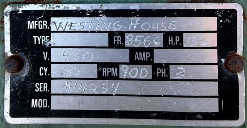 150 HP 900 RPM Westinghouse, Frame 856C, ODP, Ball, 460 Volts, Rebuilt