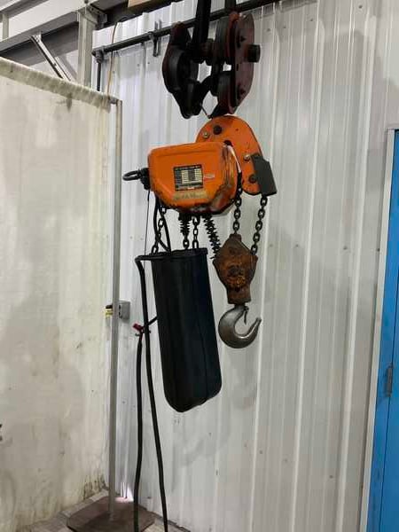 3 Ton, Jet #3RS-3-15, electric chain hoist, 15' lift height, trolley, pendant Control, 1.34 HP, 5 FPM