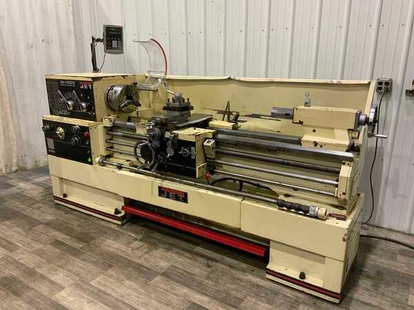 14" x 60" Jet #GH-1460ZX, gap bed engine lathe, 7-5/8" swing over cross slide, 3 & 4-jaw chucks, foot brake