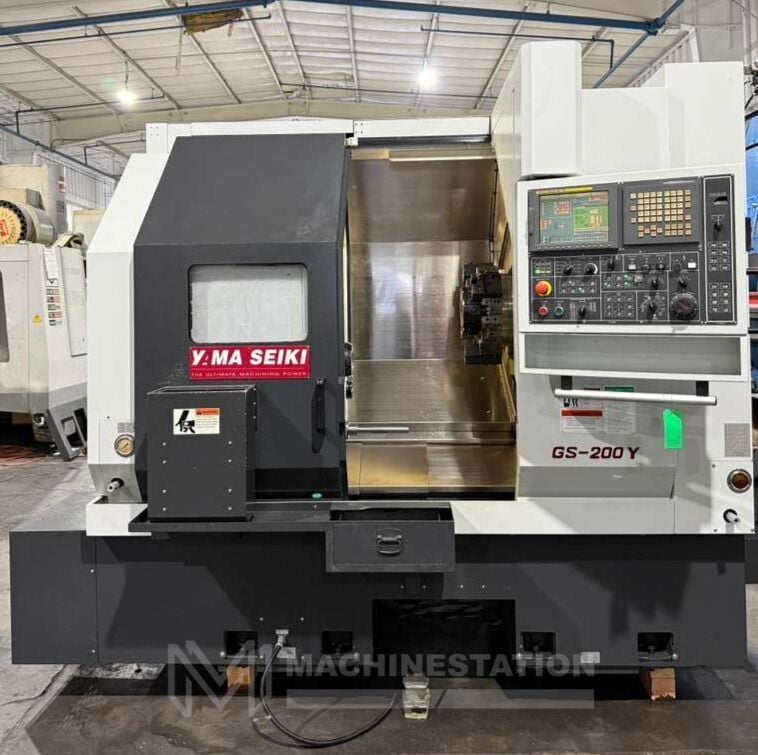 Yama Seiki #GS-200Y, CNC turning center, 18.5" swing, 2" bar, 13.38"dia., 23.62"lgth, Fanuc 18i-TB, Hydrobar