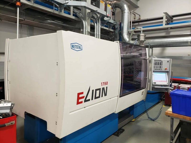 197 Ton, 8.9 oz., Netstal Elion #1750-530, electric horizontal plastic molder, 22.04" x 22.04" tie bar