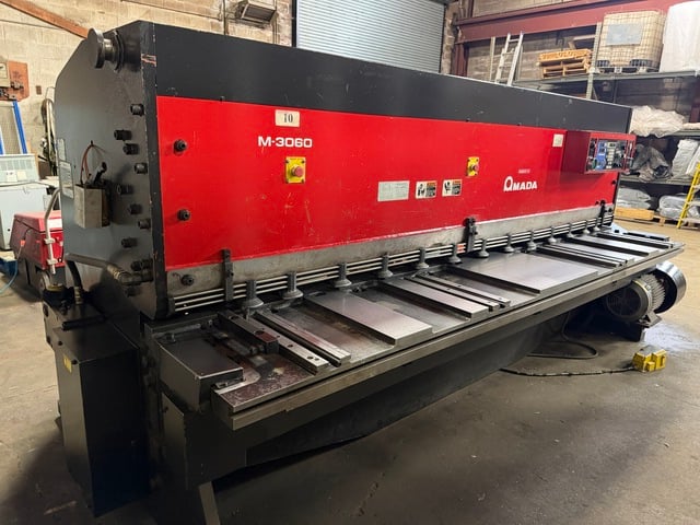 1/4" x 10' Amada #M3060, Mechanical Shear, 60 SPM, 16 hold downs, 25 HP, sheet support system, Amada CNC