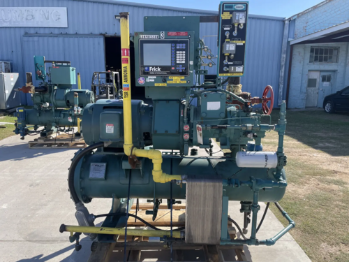 100 HP Frick #RXF-50-H, rotary screw compressor, Frick XJF120S, 575 V., 300 psig, 3600 RPM, Ammonia (R-717)