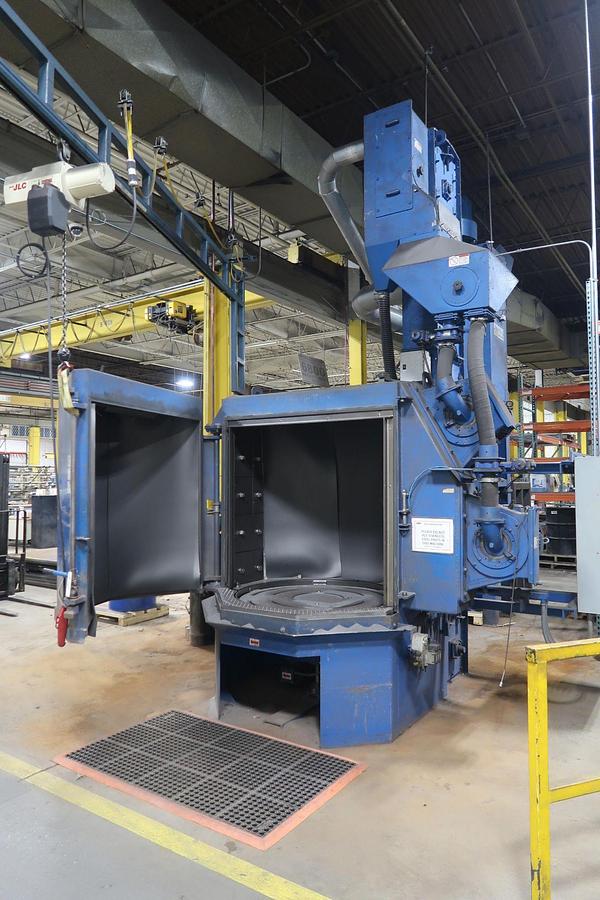 48" Wheelabrator, Fixed Table Shot Blast Machine, (2) 15 HP ezFit blast wheels, dust collector, reclaim
