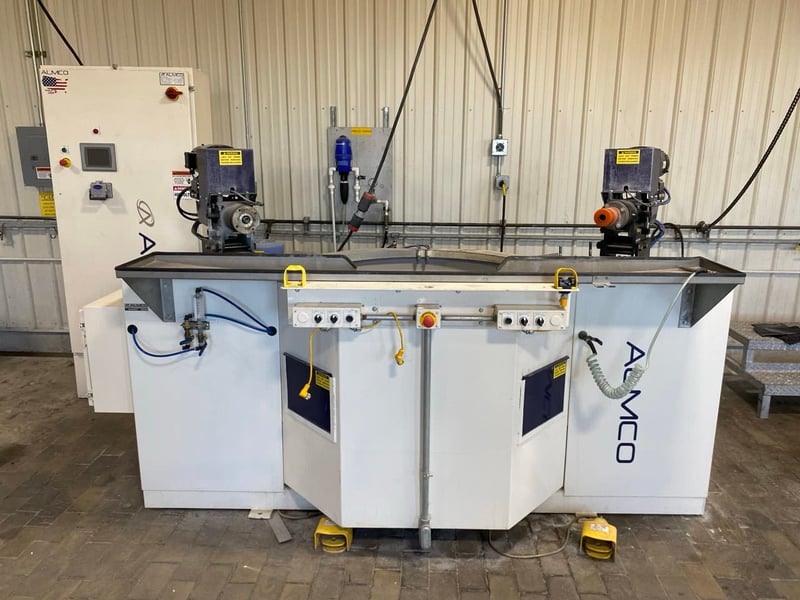 Almco #2SF-48CRA-1, Dual Spindle Deburring System, 48" max, 460 V., flowmeter, AB PLC, variable speed, 2018