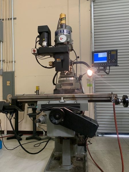 Sharp #TMV, CNC vertical mill, 10" x50" tbl., 3 HP, 35" X, 16.3" Y, Acu-Rite MillPwr 3-Axis Control, power