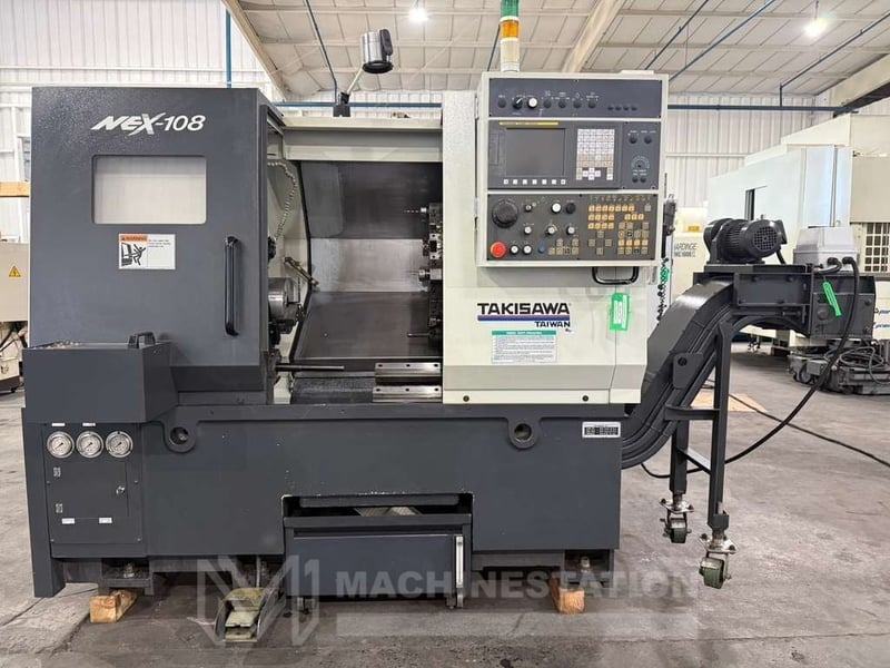 Takisawa #NEX-108, CNC turning center, 15.7" swing, 8" chuck, 3-jaw, 2" bar, Fanuc I, tool presetter