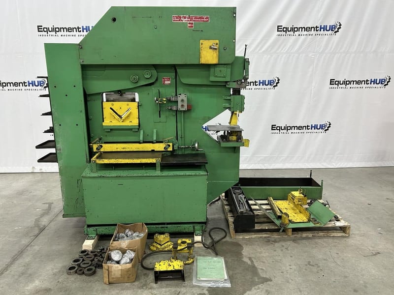 6" x 6" x 1/2" Uni-Hydro #95-24, hydraulic ironworker with tooling, 95 ton, 14" throat, manual