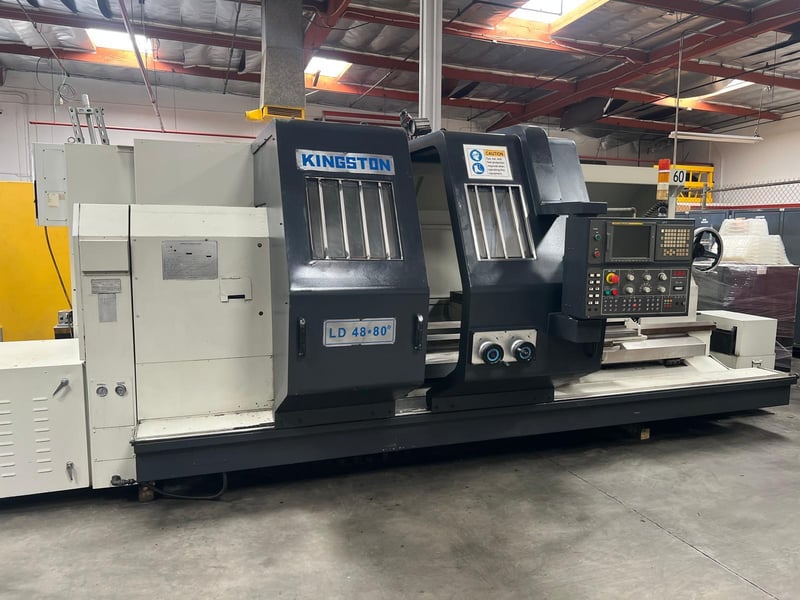 48" x 80" Kingston #LD48X80, CNC Oil Country Lathe, 9" bore, 50 HP, Fanuc 21iTF, tailstock, 2007, AS IS