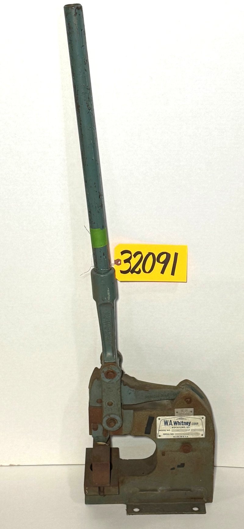 10 Ton, Whitney #91, manual punch, bench model, 5" throat, 5/8" ram stroke