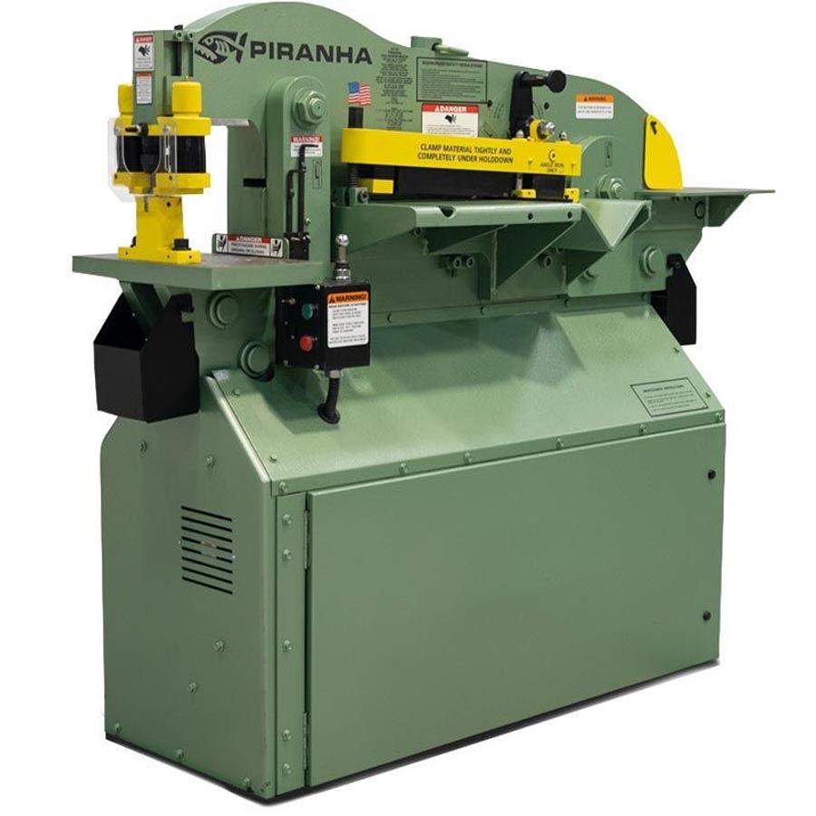 5" x 5" x 3/8" Piranha #P65, hydraulic ironworker, 65 ton, 8" throat, automatic holddown